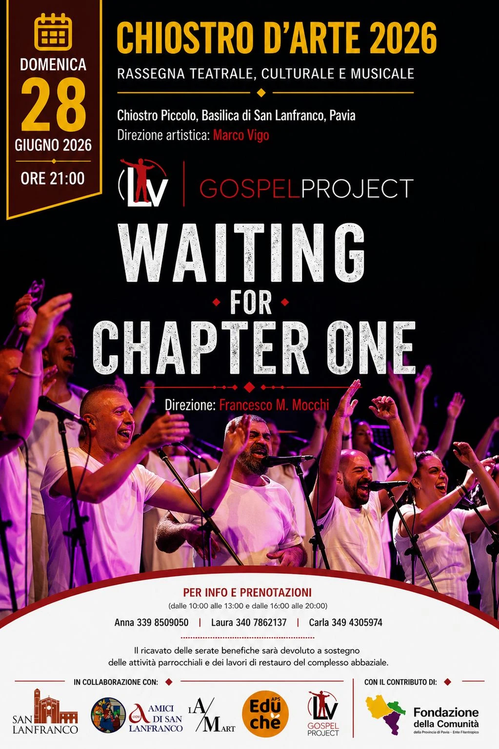 Locandina di Waiting for Chapter One, Chiostro d’Arte a San Lanfranco, Pavia, 28 giugno 2026