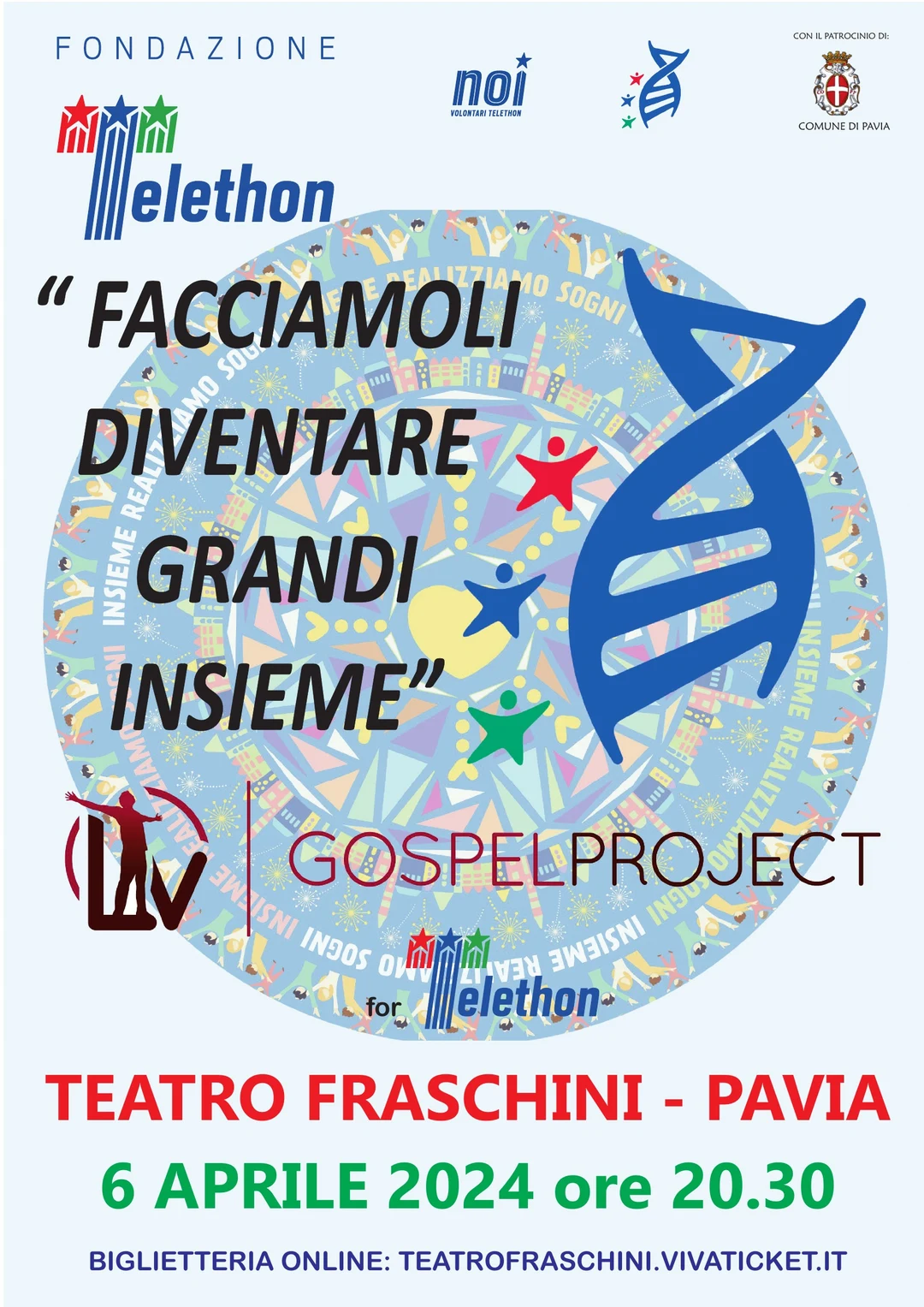 Locandina del concerto per Telethon al Teatro Fraschini, 6 aprile 2024